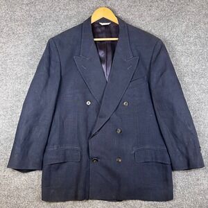 Vintage Banana Republic Blazer Mens 44R Blue Double Breasted Linen Made in USA